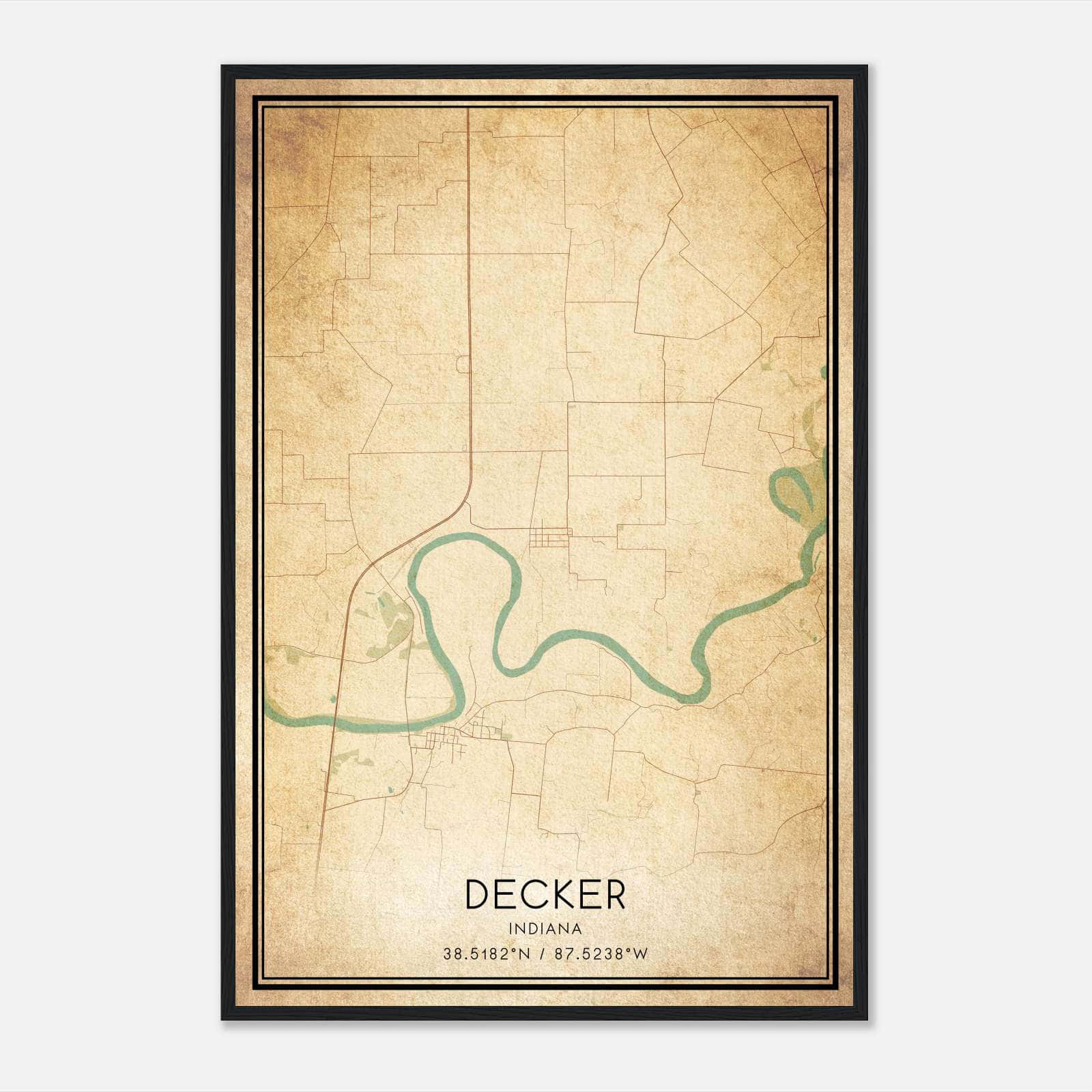 Vintage Decker Indiana Map Poster, Decker IN City Road Wall Art Print Vintage Decker Indiana Map Poster, Decker IN City Road Wall Art Print