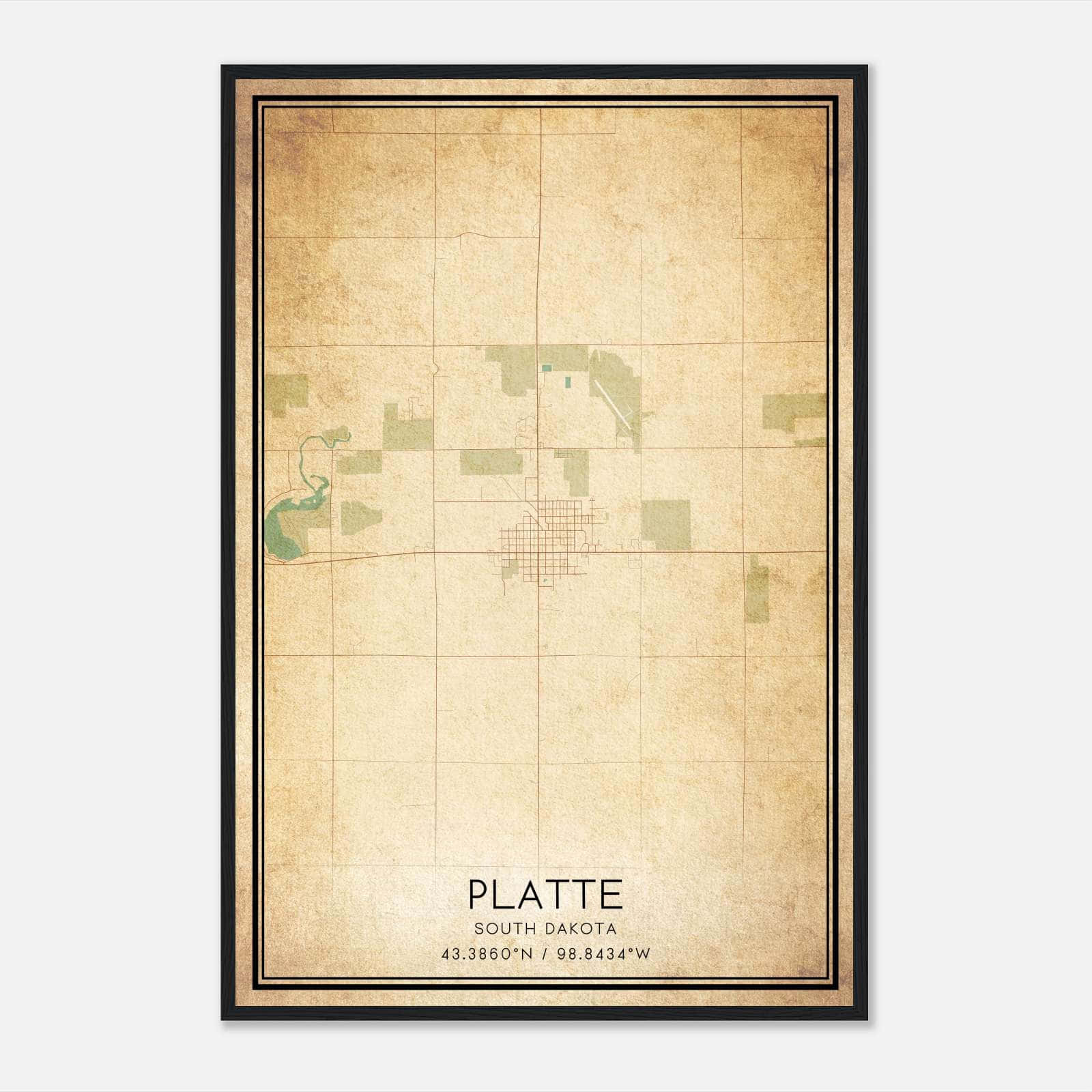 Vintage Platte South Dakota Map Poster, Platte SD City Road Wall Art Print Vintage Platte South Dakota Map Poster, Platte SD City Road Wall Art Print