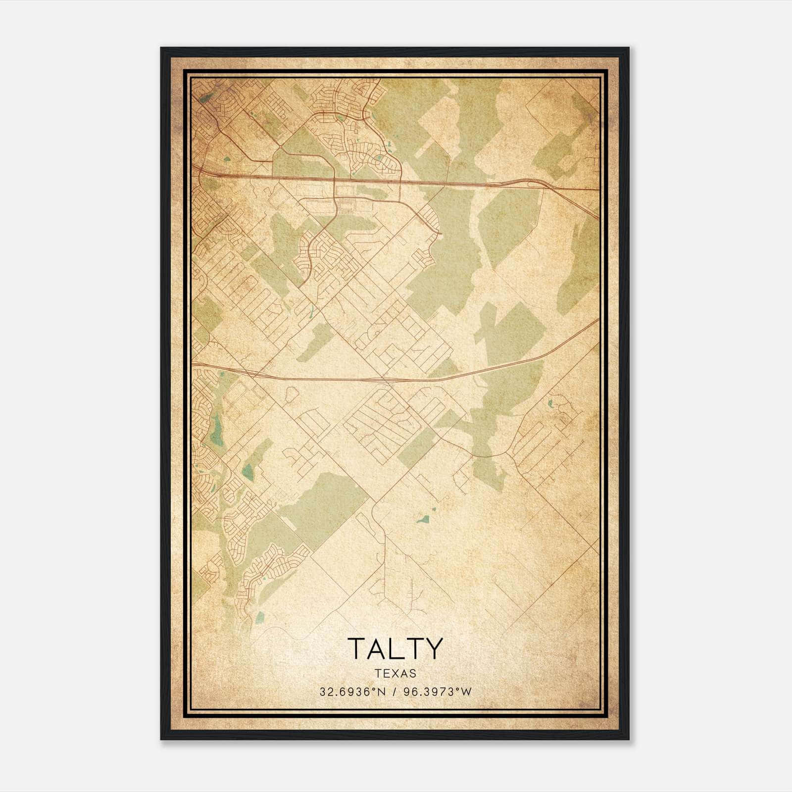 Vintage Talty Texas Map Poster, Talty TX City Road Wall Art Print Vintage Talty Texas Map Poster, Talty TX City Road Wall Art Print