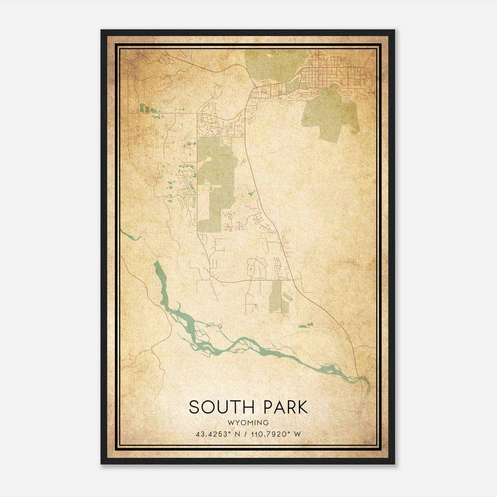 Vintage South Park Wyoming Map Poster, South Park WY City Road Wall Art Print Vintage South Park Wyoming Map Poster, South Park WY City Road Wall Art Print