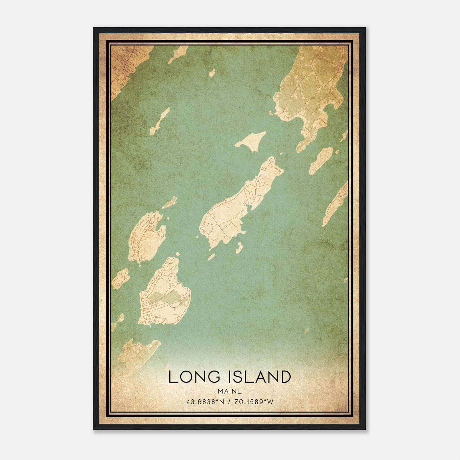 Vintage Long Island Maine Map Poster, Long Island ME City Road Wall Art Print Vintage Long Island Maine Map Poster, Long Island ME City Road Wall Art Print