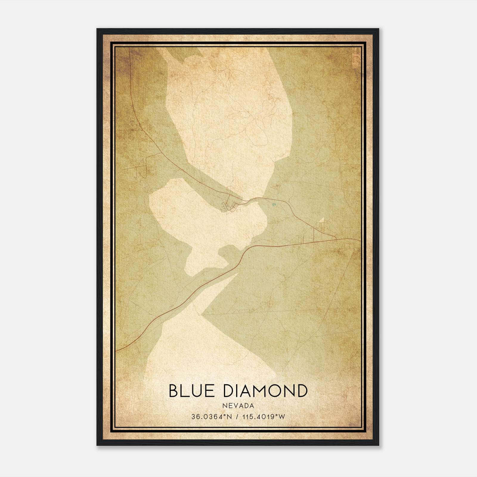 Vintage Blue Diamond Nevada Map Poster, Blue Diamond NV City Road Wall Art Print Vintage Blue Diamond Nevada Map Poster, Blue Diamond NV City Road Wall Art Print