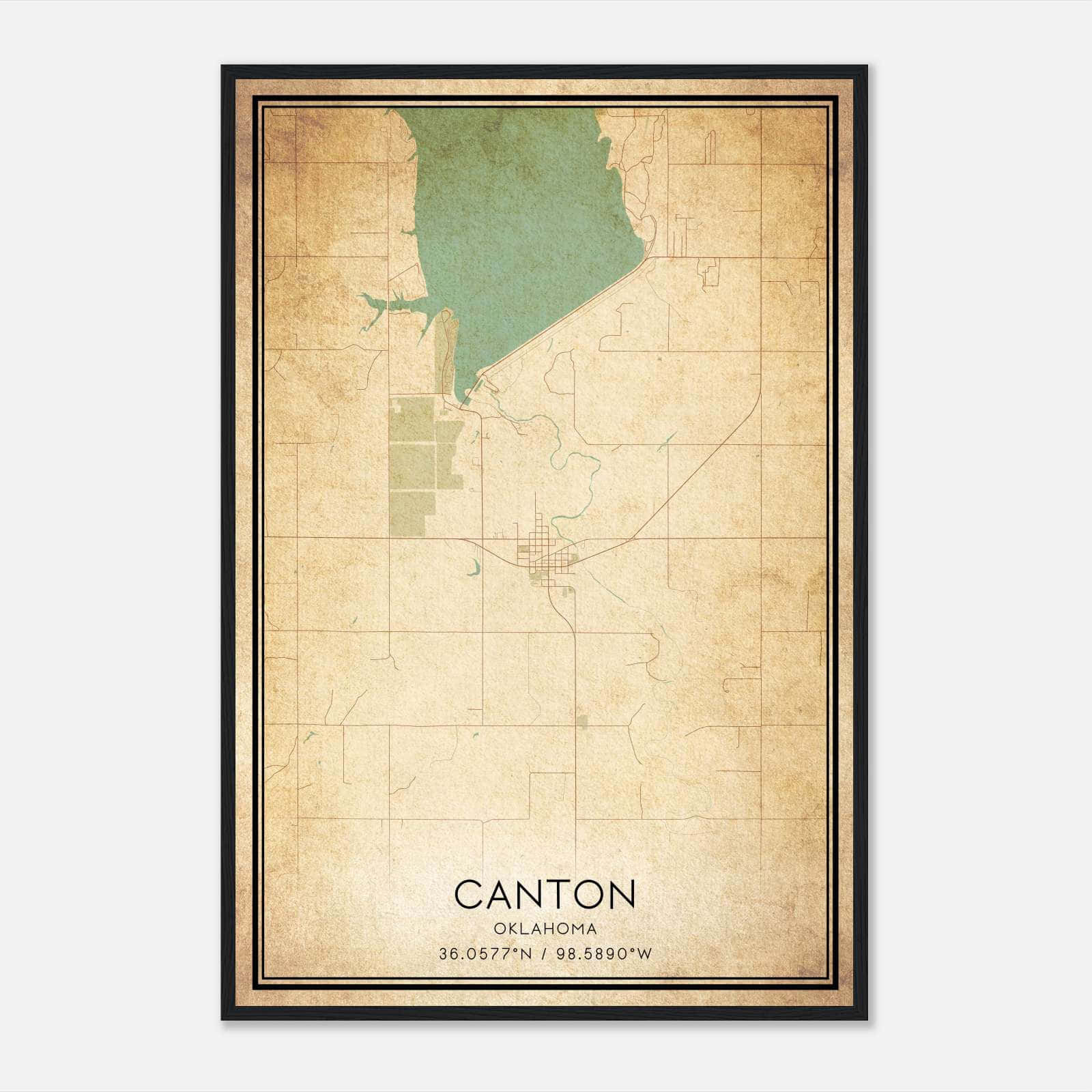 Vintage Canton Oklahoma Map Poster, Canton OK City Road Wall Art Print Vintage Canton Oklahoma Map Poster, Canton OK City Road Wall Art Print