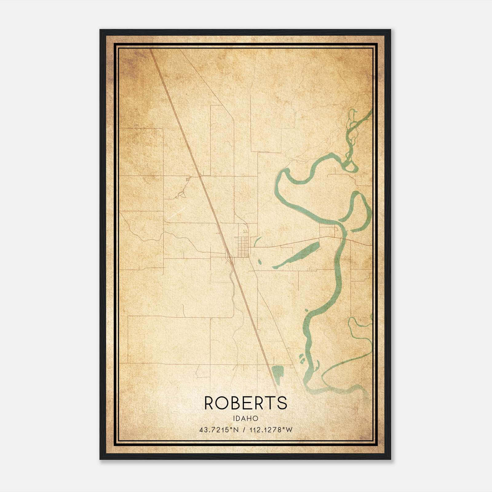 Vintage Roberts Idaho Map Poster, Roberts ID City Road Wall Art Print Vintage Roberts Idaho Map Poster, Roberts ID City Road Wall Art Print