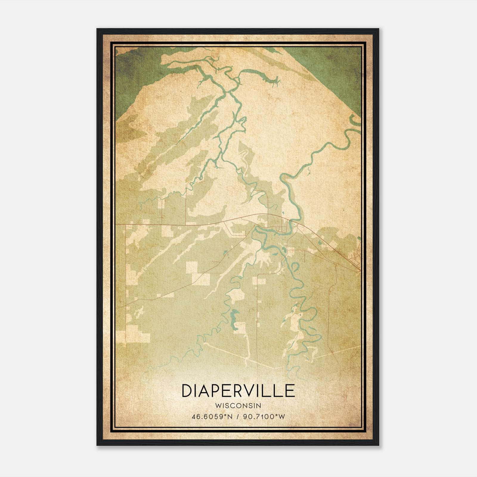 Vintage Diaperville Wisconsin Map Poster, Diaperville WI City Road Wall Art Print Vintage Diaperville Wisconsin Map Poster, Diaperville WI City Road Wall Art Print