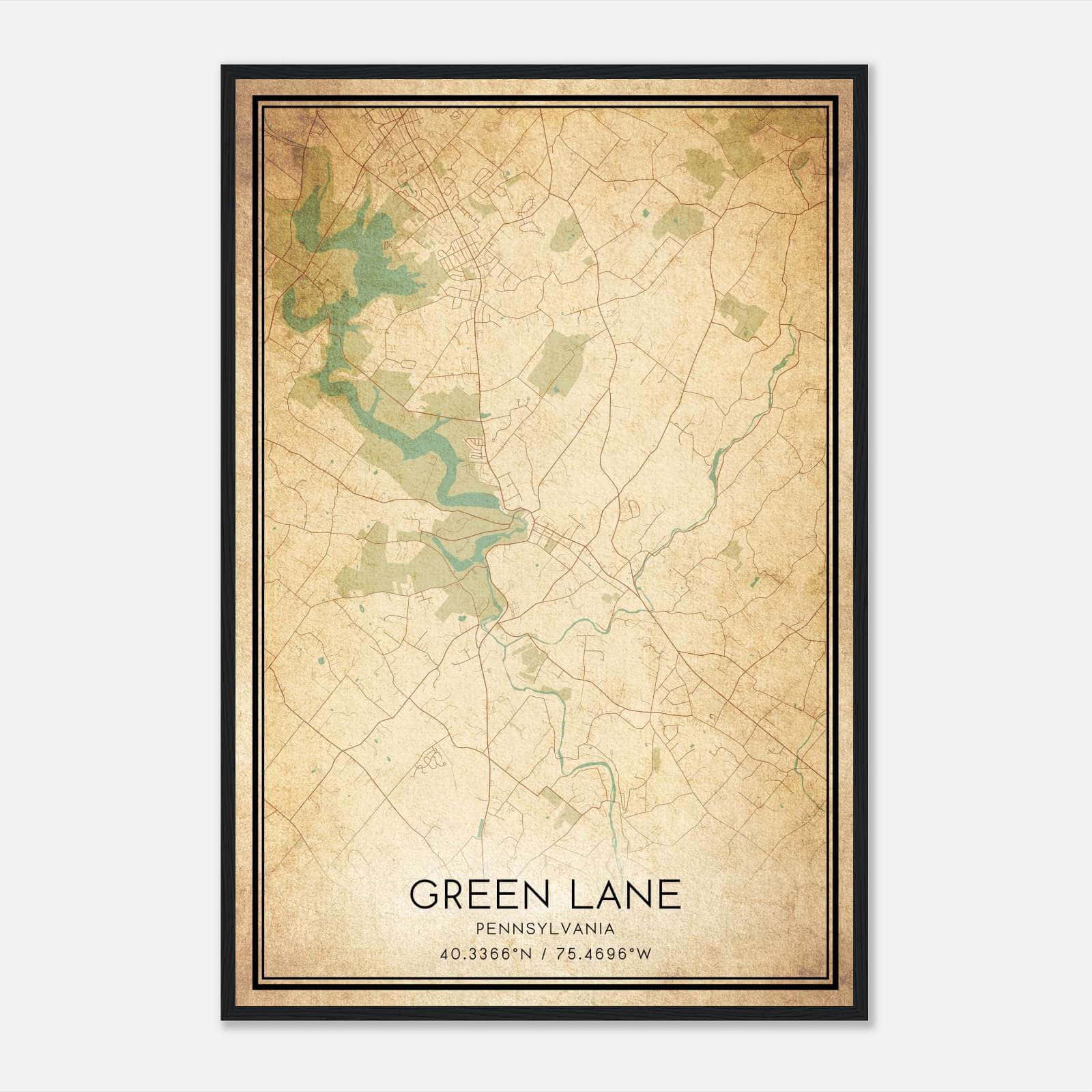 Vintage Green Lane Pennsylvania Map Poster, Green Lane PA City Road Wall Art Print Vintage Green Lane Pennsylvania Map Poster, Green Lane PA City Road Wall Art Print