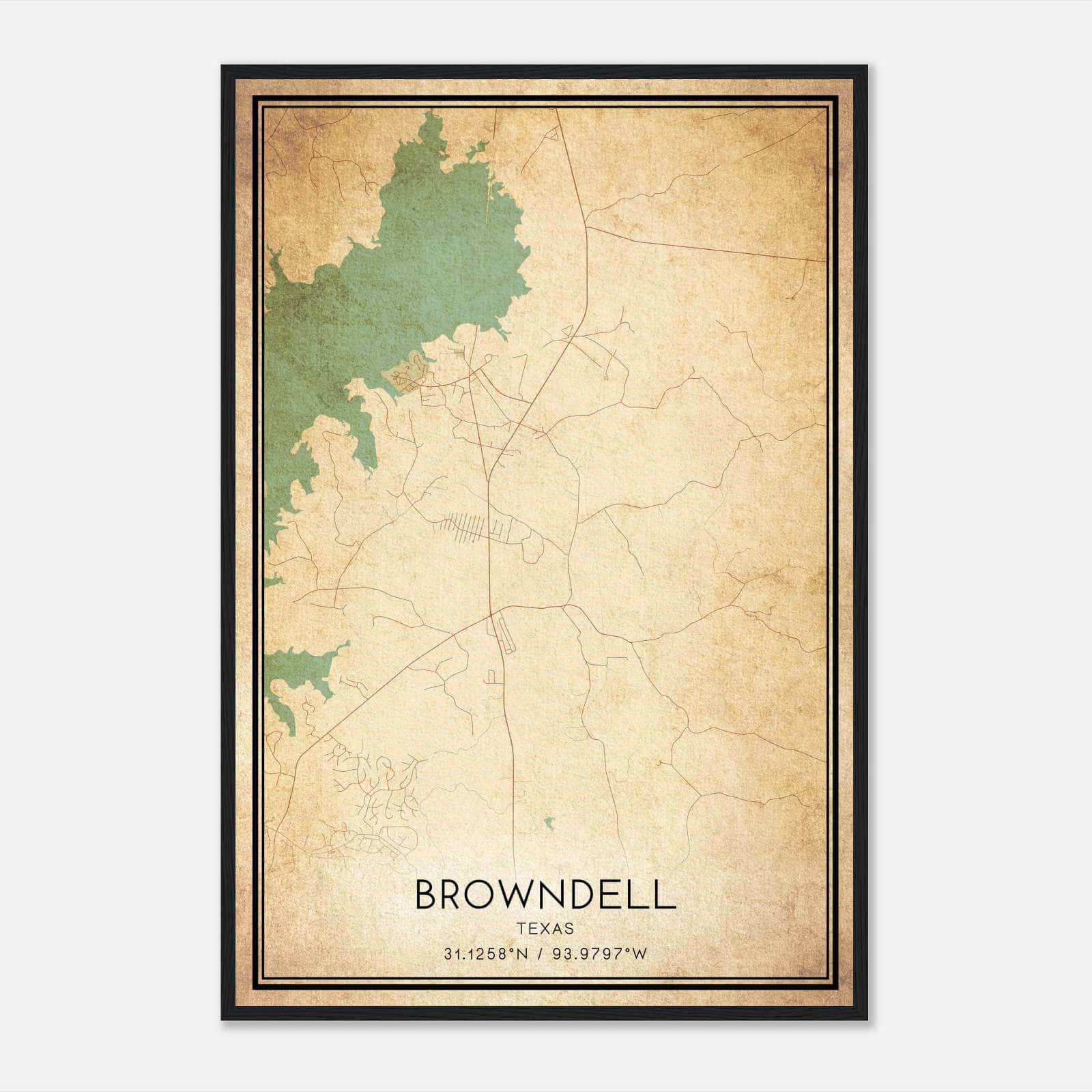 Vintage Browndell Texas Map Poster, Browndell TX City Road Wall Art Print Vintage Browndell Texas Map Poster, Browndell TX City Road Wall Art Print