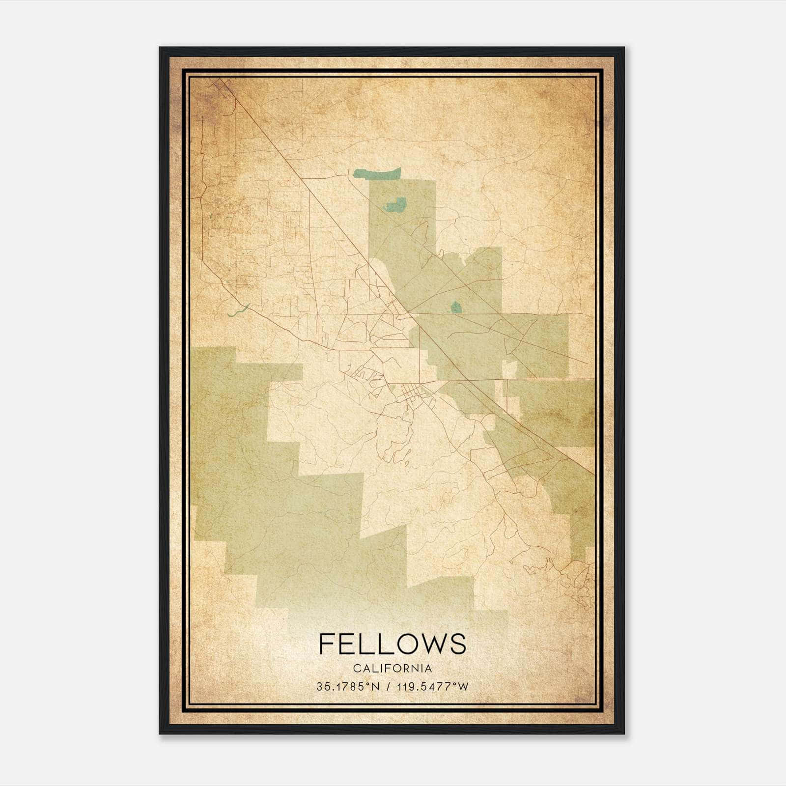 Vintage Fellows California Map Poster, Fellows CA City Road Wall Art Print Vintage Fellows California Map Poster, Fellows CA City Road Wall Art Print