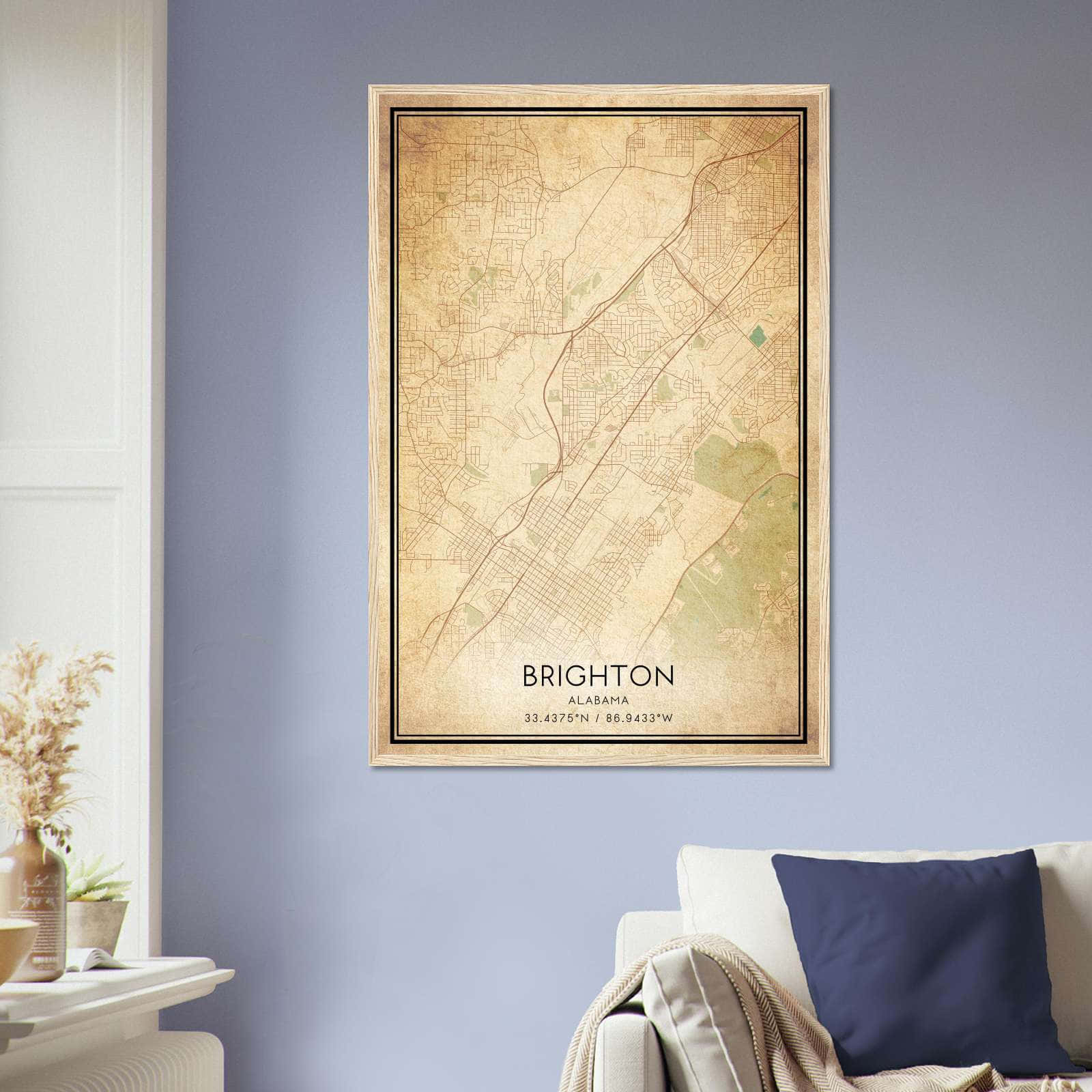 Vintage Brighton Alabama Map Poster, Brighton AL City Road Wall Art Print