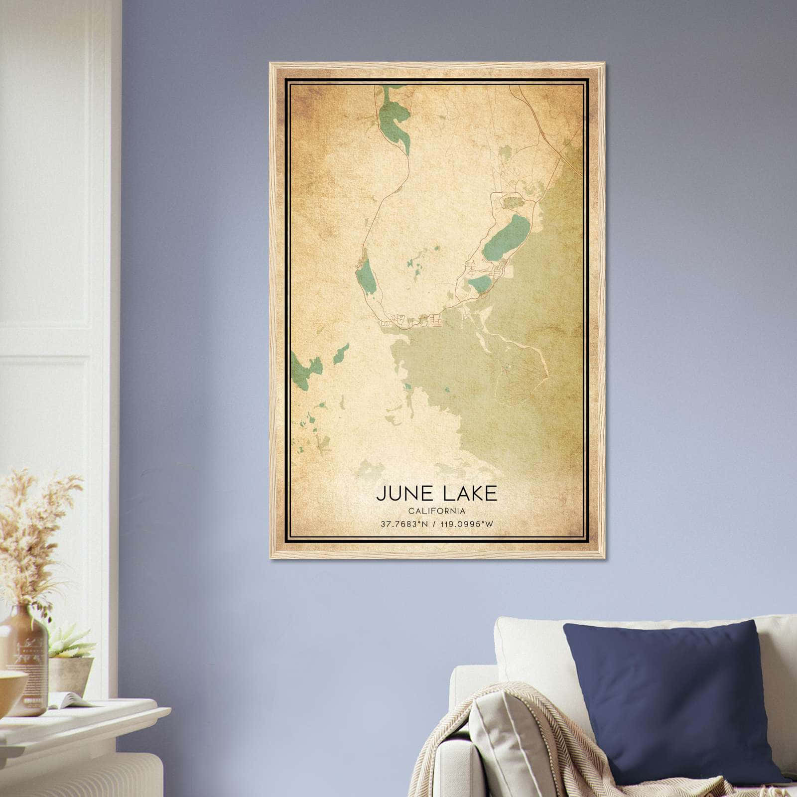 Vintage June Lake California Map Poster, June Lake CA City Road Wall Art Print