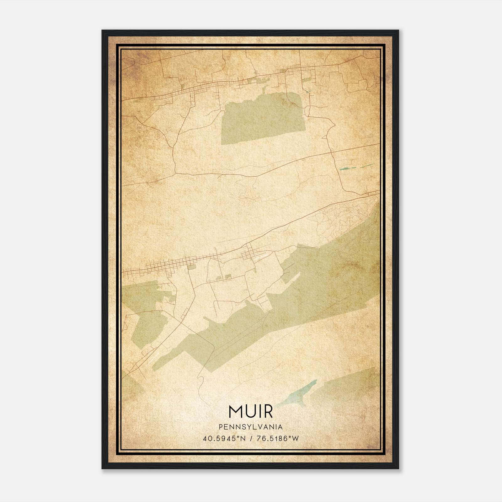 Vintage Muir Pennsylvania Map Poster, Muir PA City Road Wall Art Print Vintage Muir Pennsylvania Map Poster, Muir PA City Road Wall Art Print