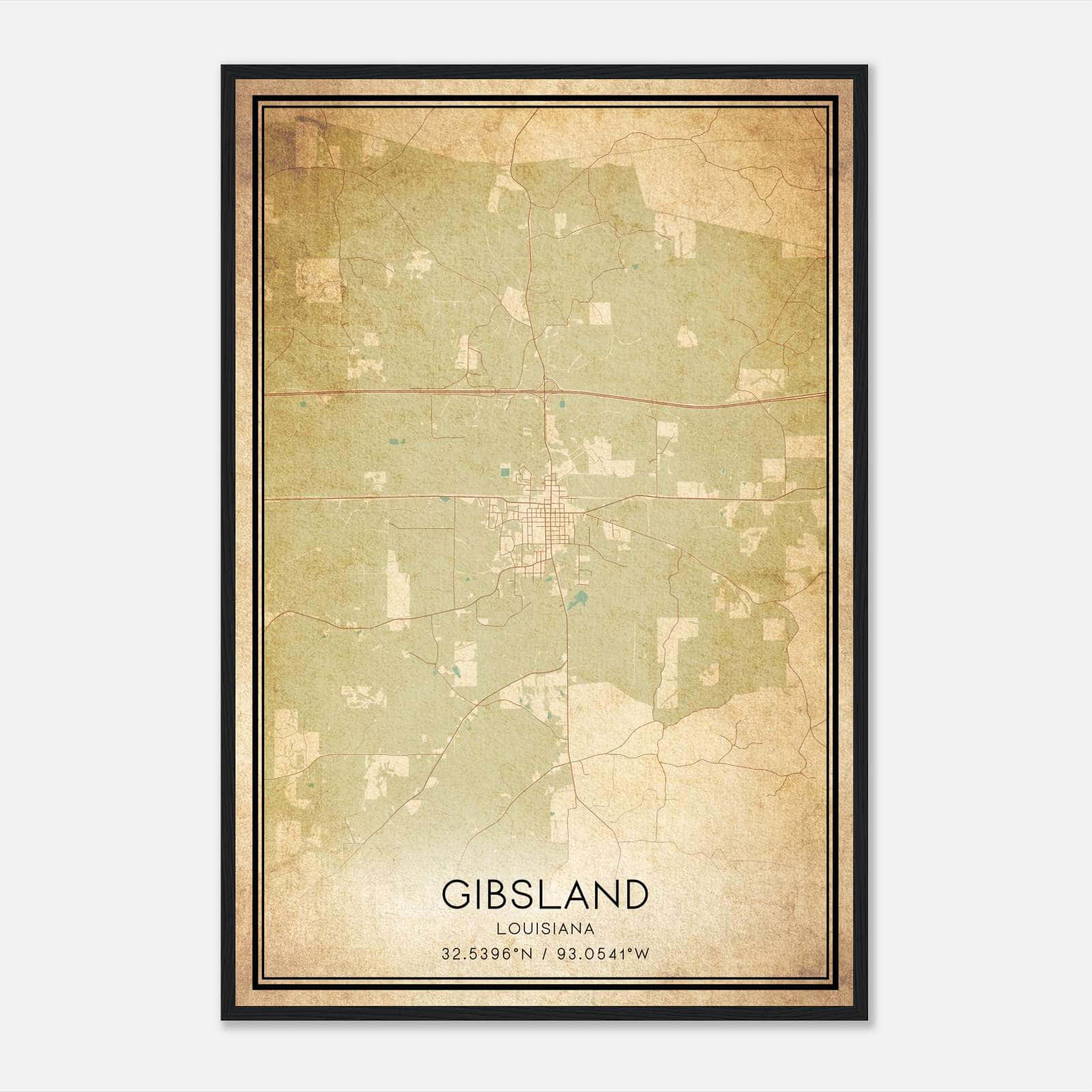 Vintage Gibsland Louisiana Map Poster, Gibsland LA City Road Wall Art Print Vintage Gibsland Louisiana Map Poster, Gibsland LA City Road Wall Art Print