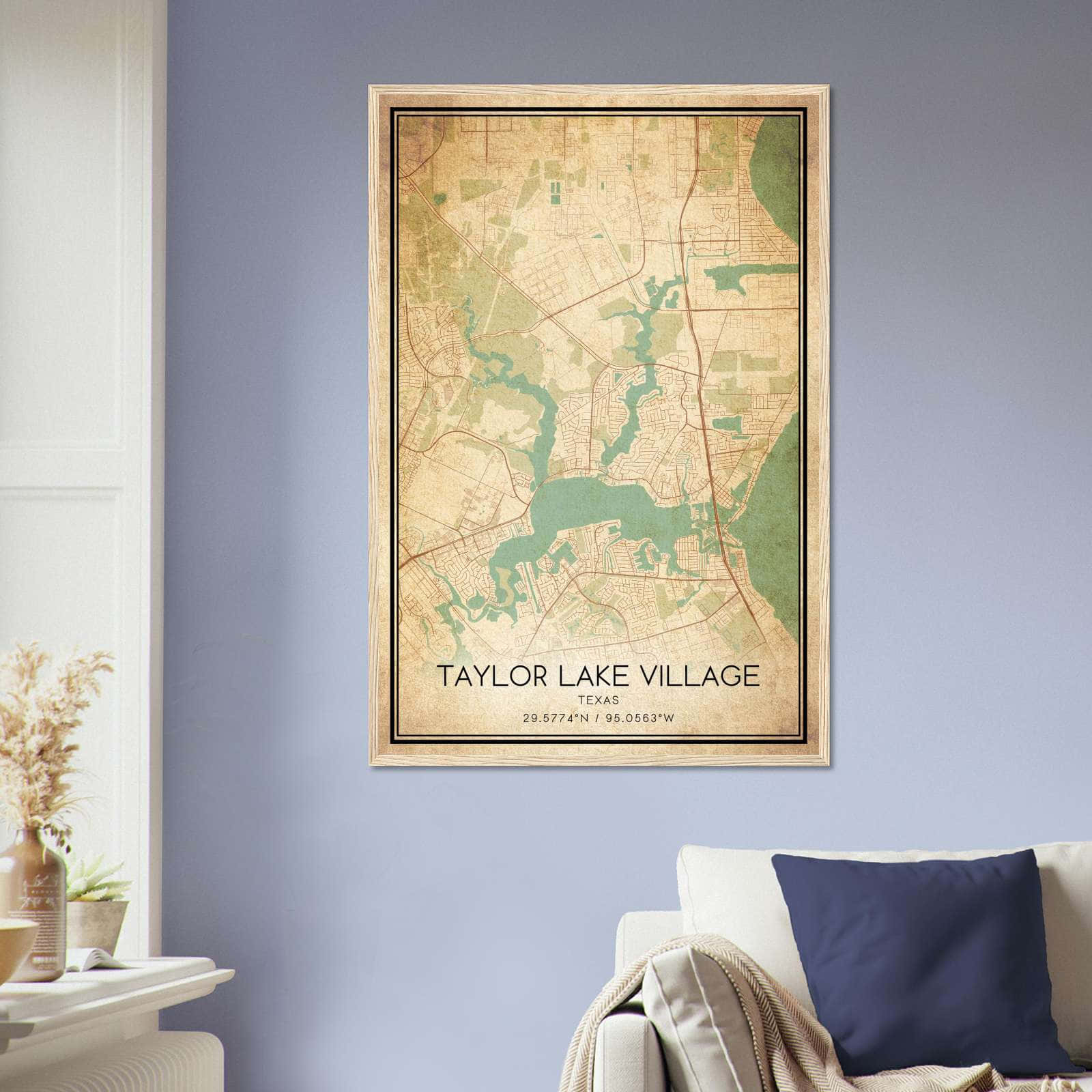Vintage Taylor Lake Village Texas Map Poster, Taylor Lake Village TX City Road Wall Art Print