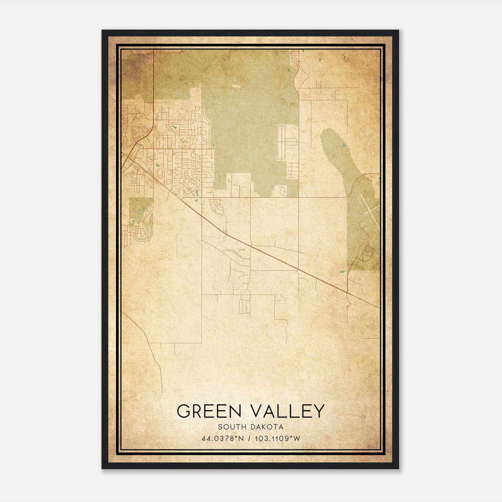 Vintage Green Valley South Dakota Map Poster, Green Valley SD City Road Wall Art Print Vintage Green Valley South Dakota Map Poster, Green Valley SD City Road Wall Art Print