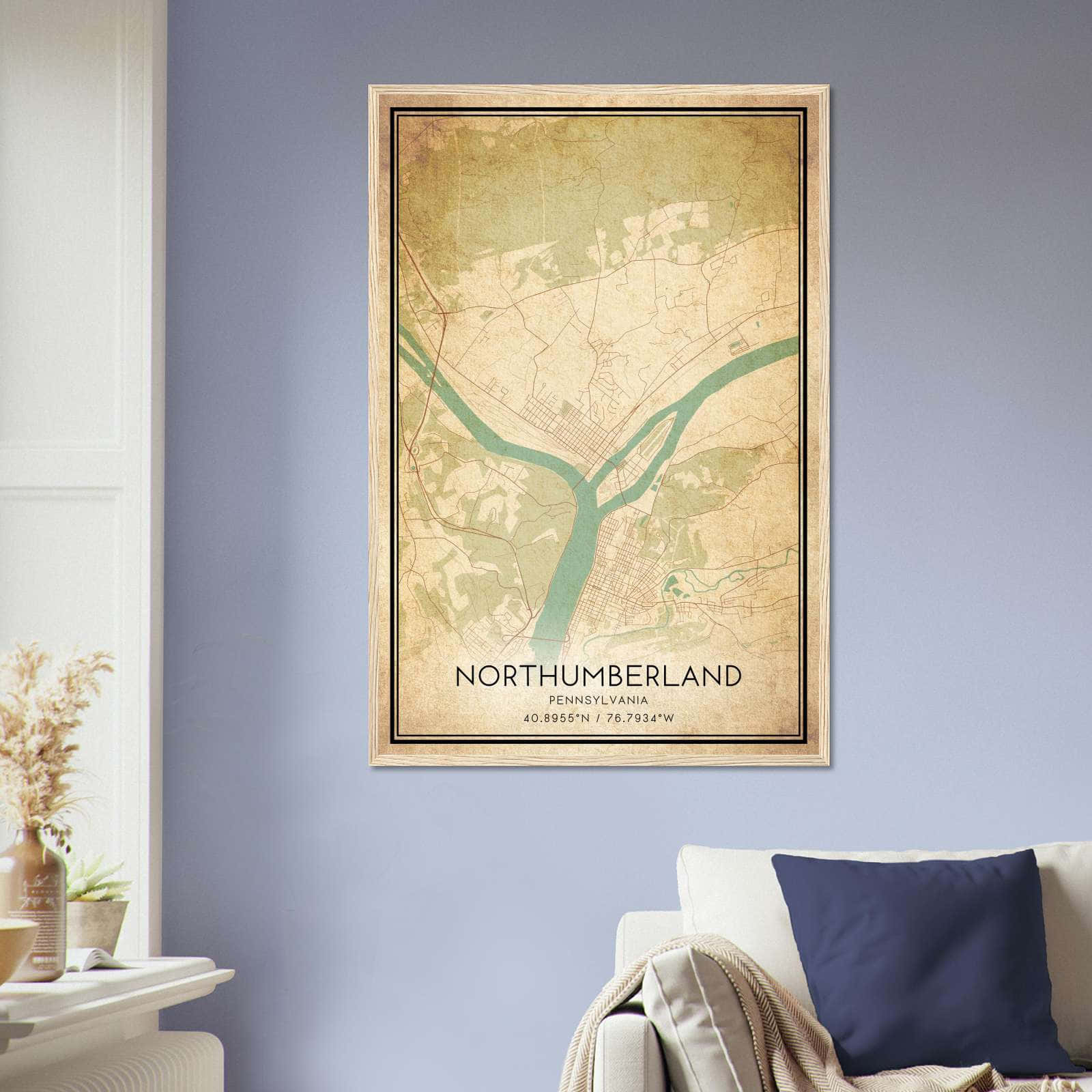 Vintage Northumberland Pennsylvania Map Poster, Northumberland PA City Road Wall Art Print