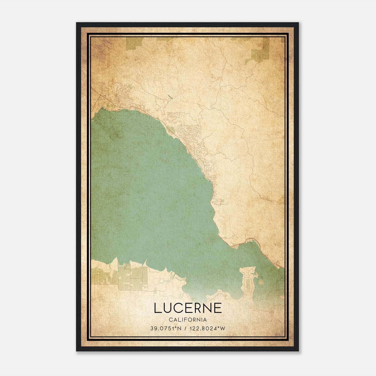 Vintage Lucerne California Map Poster, Lucerne CA City Road Wall Art Print Vintage Lucerne California Map Poster, Lucerne CA City Road Wall Art Print