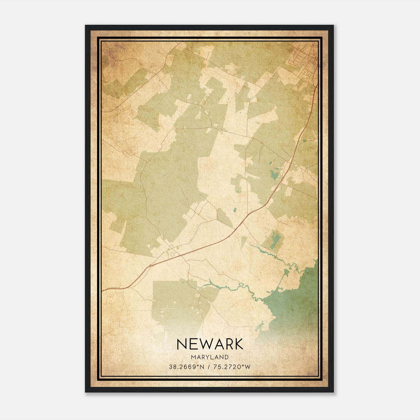 Vintage Newark Maryland Map Poster, Newark MD City Road Wall Art Print Vintage Newark Maryland Map Poster, Newark MD City Road Wall Art Print