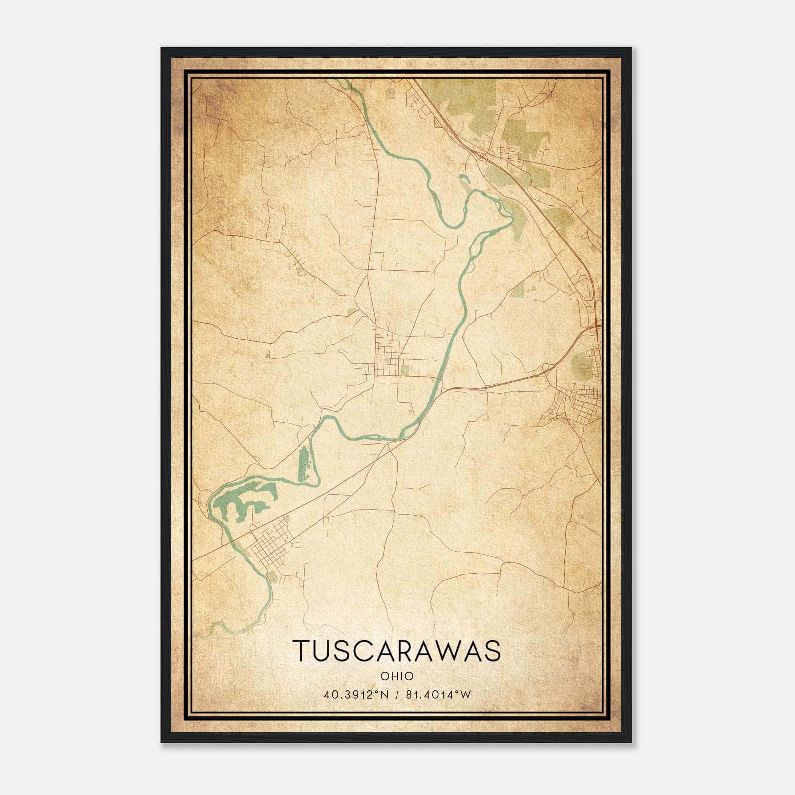 Vintage Tuscarawas Ohio Map Poster, Tuscarawas OH City Road Wall Art Print Vintage Tuscarawas Ohio Map Poster, Tuscarawas OH City Road Wall Art Print