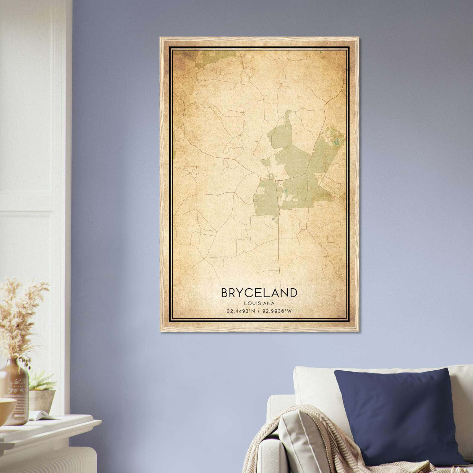 Vintage Bryceland Louisiana Map Poster, Bryceland LA City Road Wall Art Print