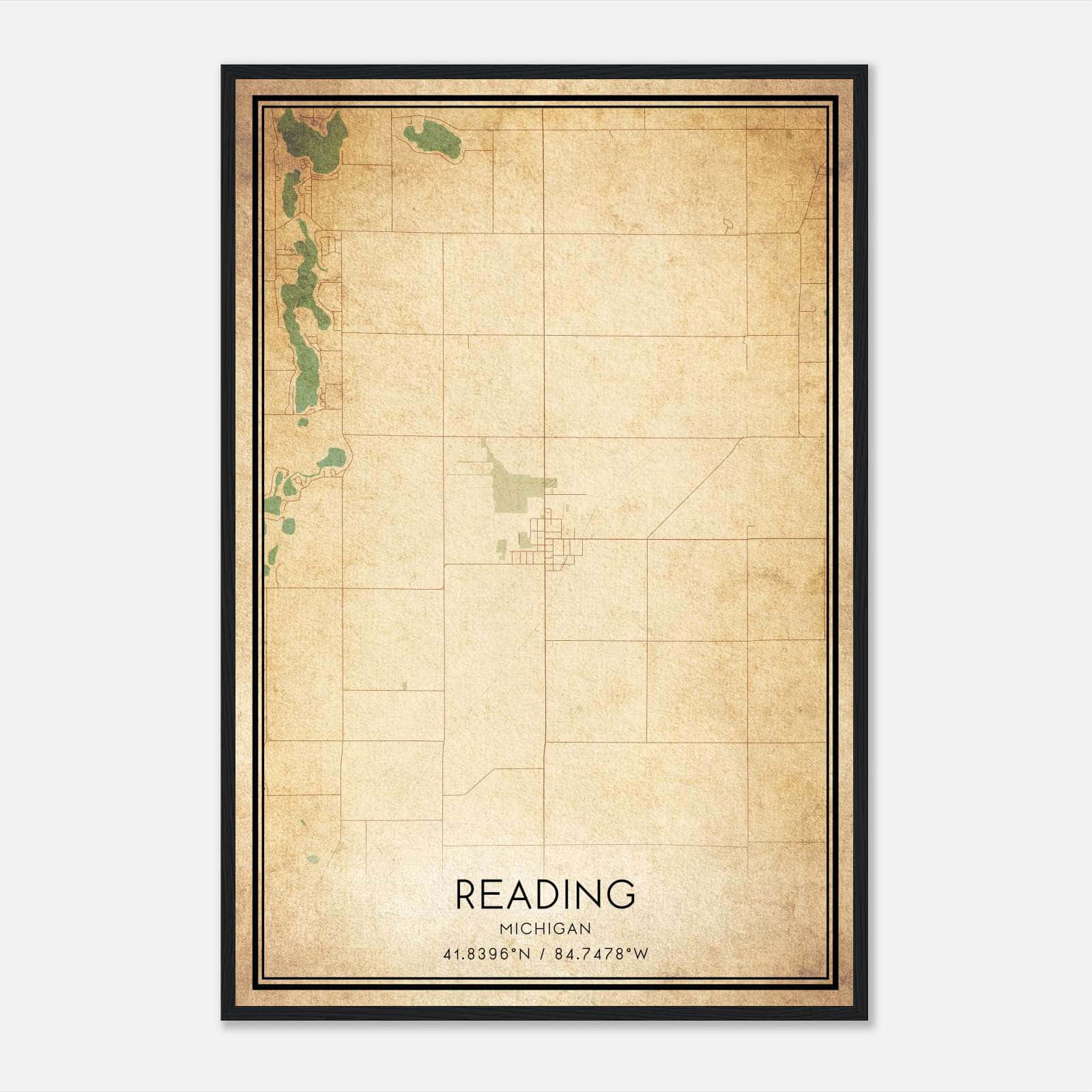 Vintage Reading Michigan Map Poster, Reading MI City Road Wall Art Print Vintage Reading Michigan Map Poster, Reading MI City Road Wall Art Print