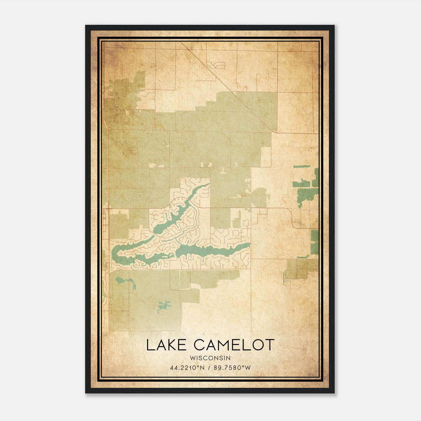 Vintage Lake Camelot Wisconsin Map Poster, Lake Camelot WI City Road Wall Art Print Vintage Lake Camelot Wisconsin Map Poster, Lake Camelot WI City Road Wall Art Print