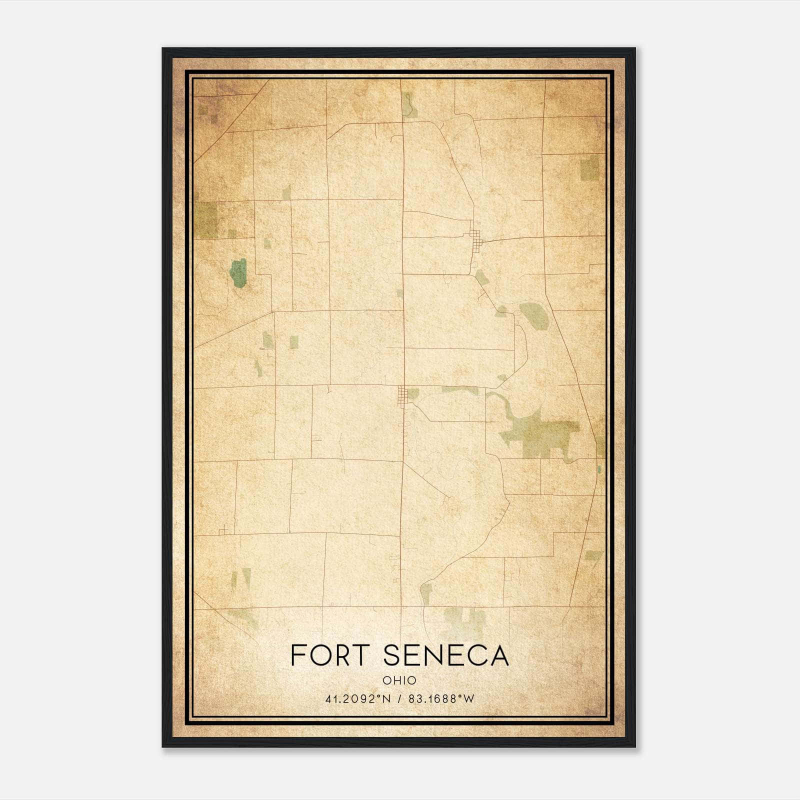 Vintage Fort Seneca Ohio Map Poster, Fort Seneca OH City Road Wall Art Print Vintage Fort Seneca Ohio Map Poster, Fort Seneca OH City Road Wall Art Print
