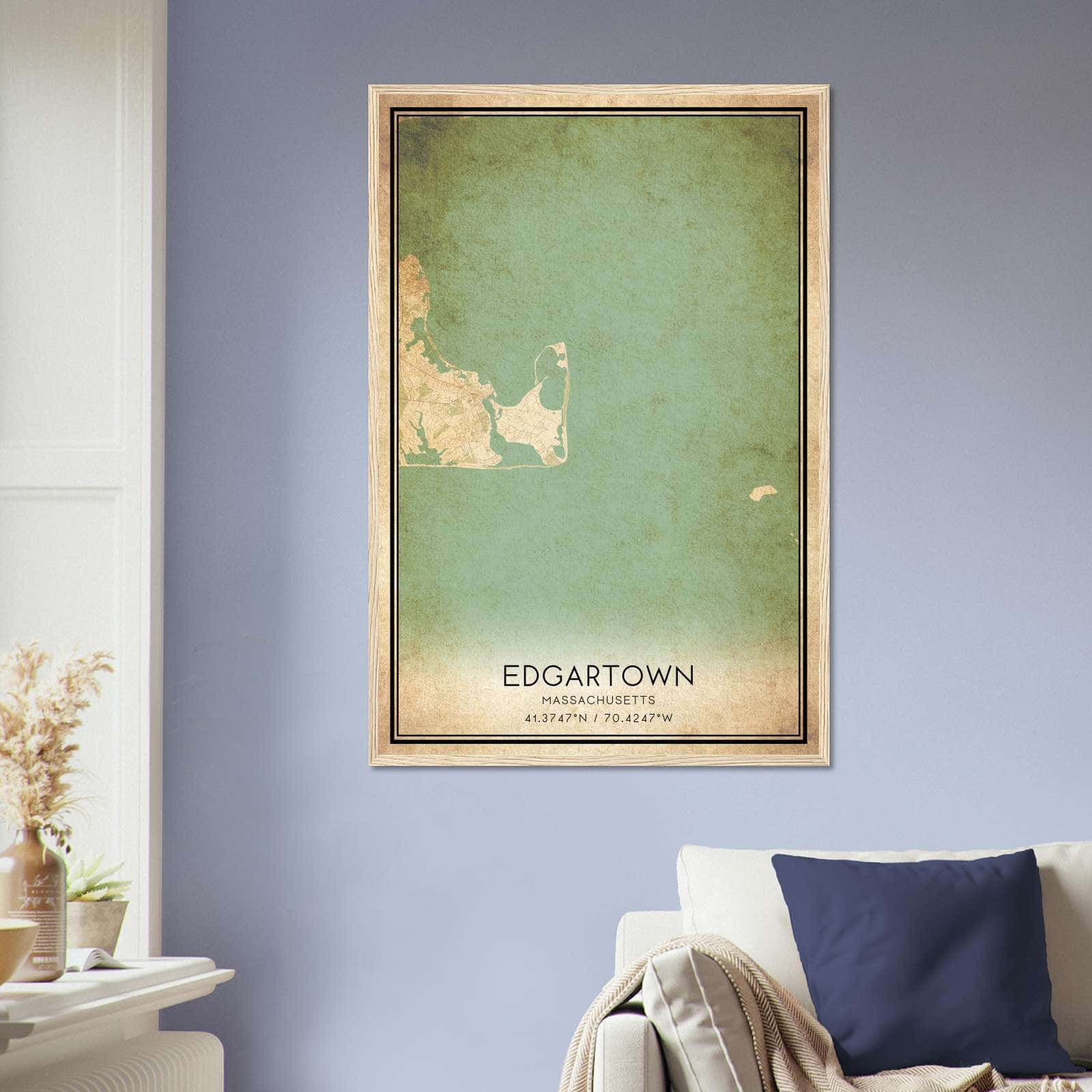 Vintage Edgartown Massachusetts Map Poster, Edgartown MA City Road Wall Art Print