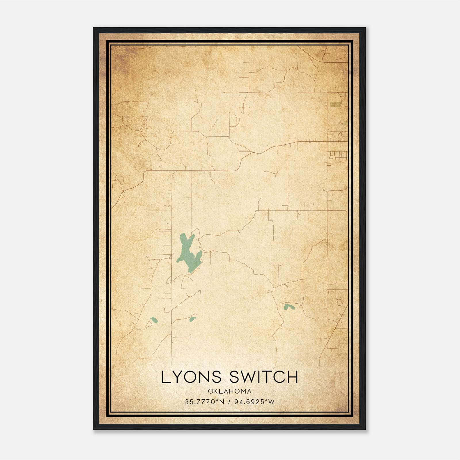 Vintage Lyons Switch Oklahoma Map Poster, Lyons Switch OK City Road Wall Art Print Vintage Lyons Switch Oklahoma Map Poster, Lyons Switch OK City Road Wall Art Print