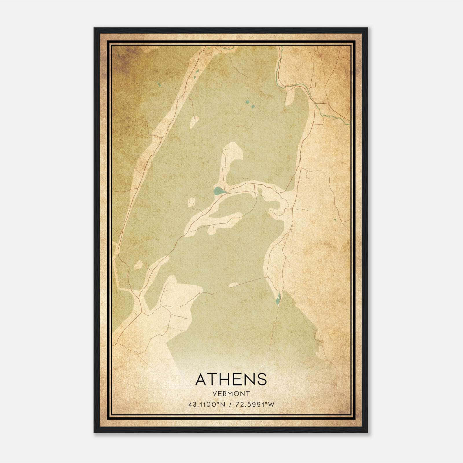 Vintage Athens Vermont Map Poster, Athens VT City Road Wall Art Print Vintage Athens Vermont Map Poster, Athens VT City Road Wall Art Print
