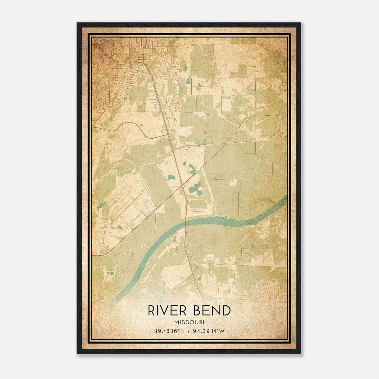 Vintage River Bend Missouri Map Poster, River Bend MO City Road Wall Art Print Vintage River Bend Missouri Map Poster, River Bend MO City Road Wall Art Print