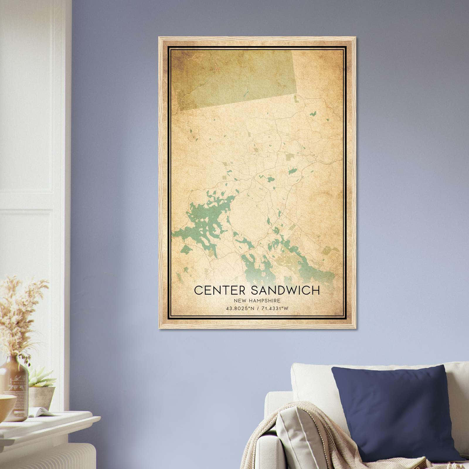 Vintage Center Sandwich New Hampshire Map Poster, Center Sandwich NH City Road Wall Art Print