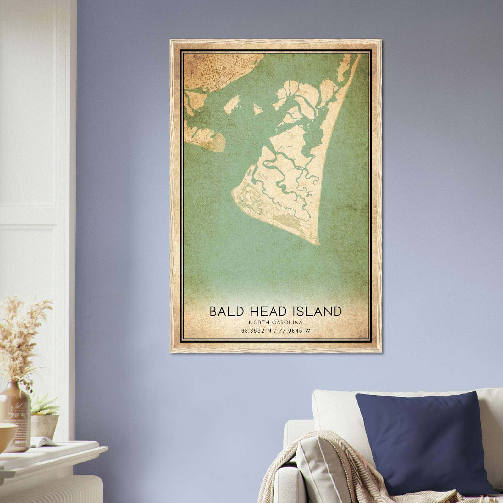 Vintage Bald Head Island North Carolina Map Poster, Bald Head Island NC City Road Wall Art Print
