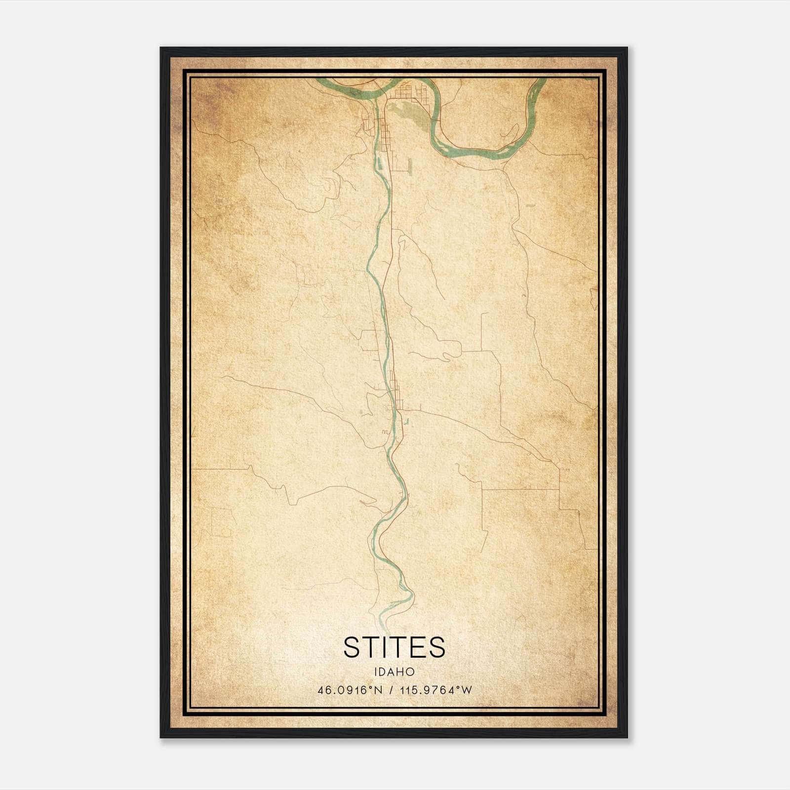 Vintage Stites Idaho Map Poster, Stites ID City Road Wall Art Print Vintage Stites Idaho Map Poster, Stites ID City Road Wall Art Print