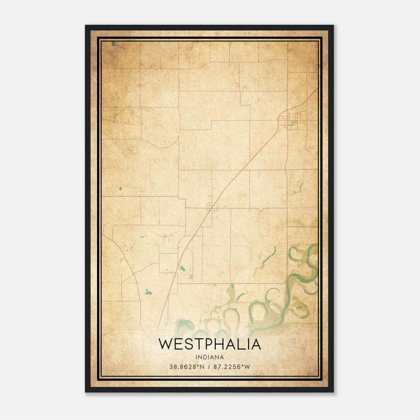Vintage Westphalia Indiana Map Poster, Westphalia IN City Road Wall Art Print Vintage Westphalia Indiana Map Poster, Westphalia IN City Road Wall Art Print