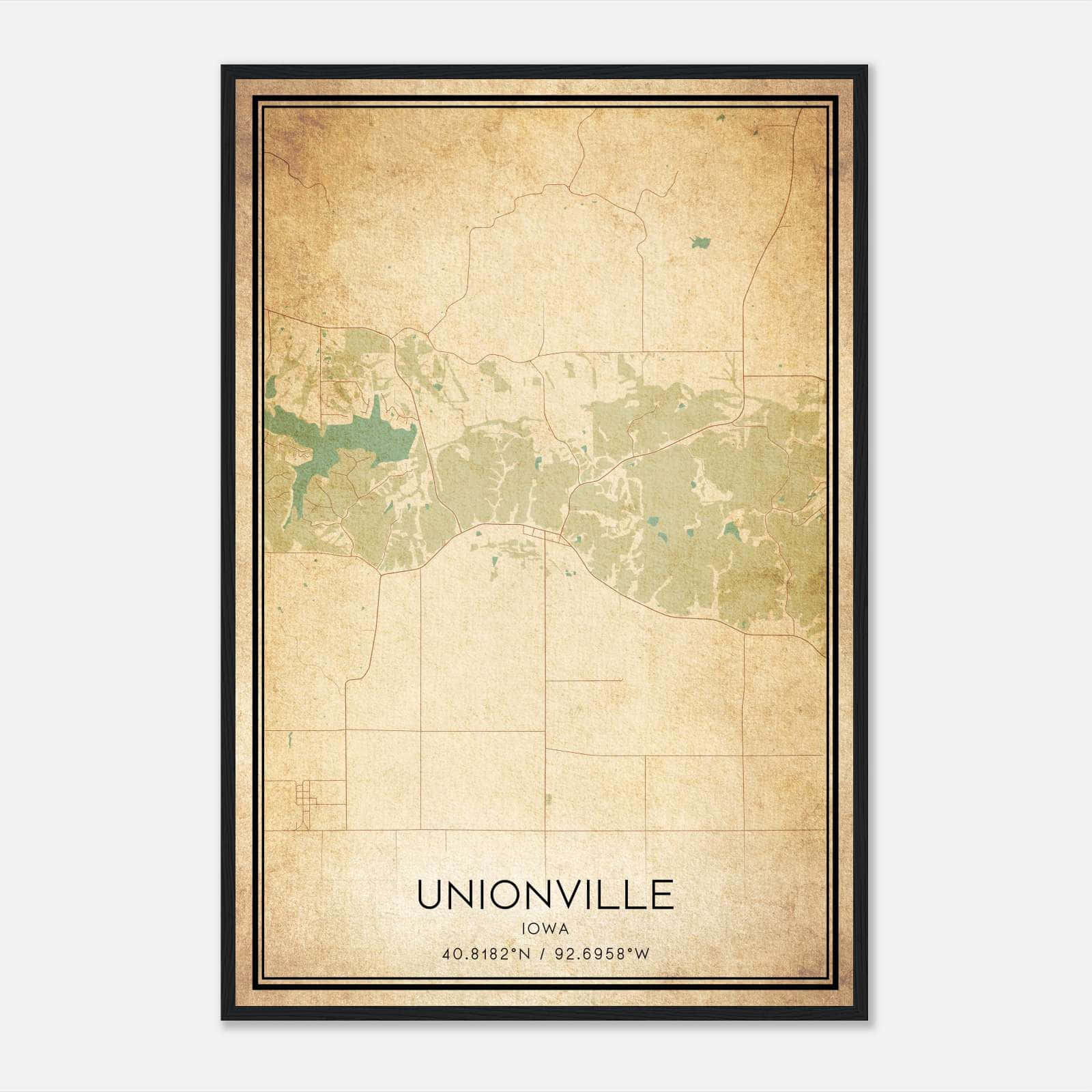 Vintage Unionville Iowa Map Poster, Unionville IA City Road Wall Art Print Vintage Unionville Iowa Map Poster, Unionville IA City Road Wall Art Print