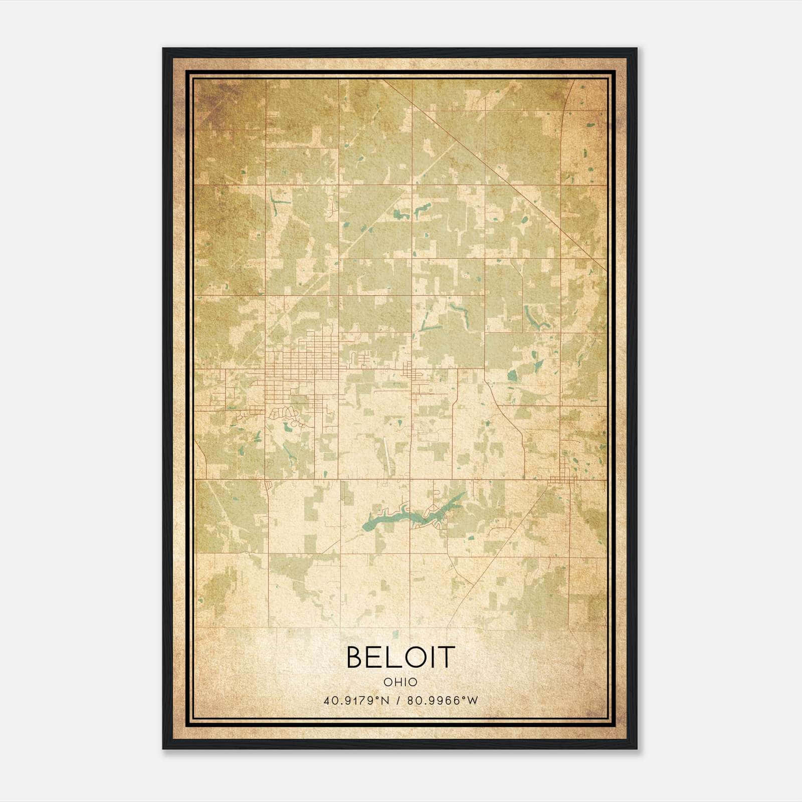 Vintage Beloit Ohio Map Poster, Beloit OH City Road Wall Art Print Vintage Beloit Ohio Map Poster, Beloit OH City Road Wall Art Print
