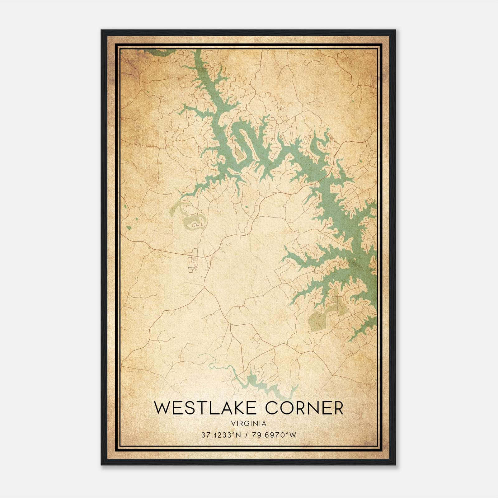 Vintage Westlake Corner Virginia Map Poster, Westlake Corner VA City Road Wall Art Print Vintage Westlake Corner Virginia Map Poster, Westlake Corner VA City Road Wall Art Print