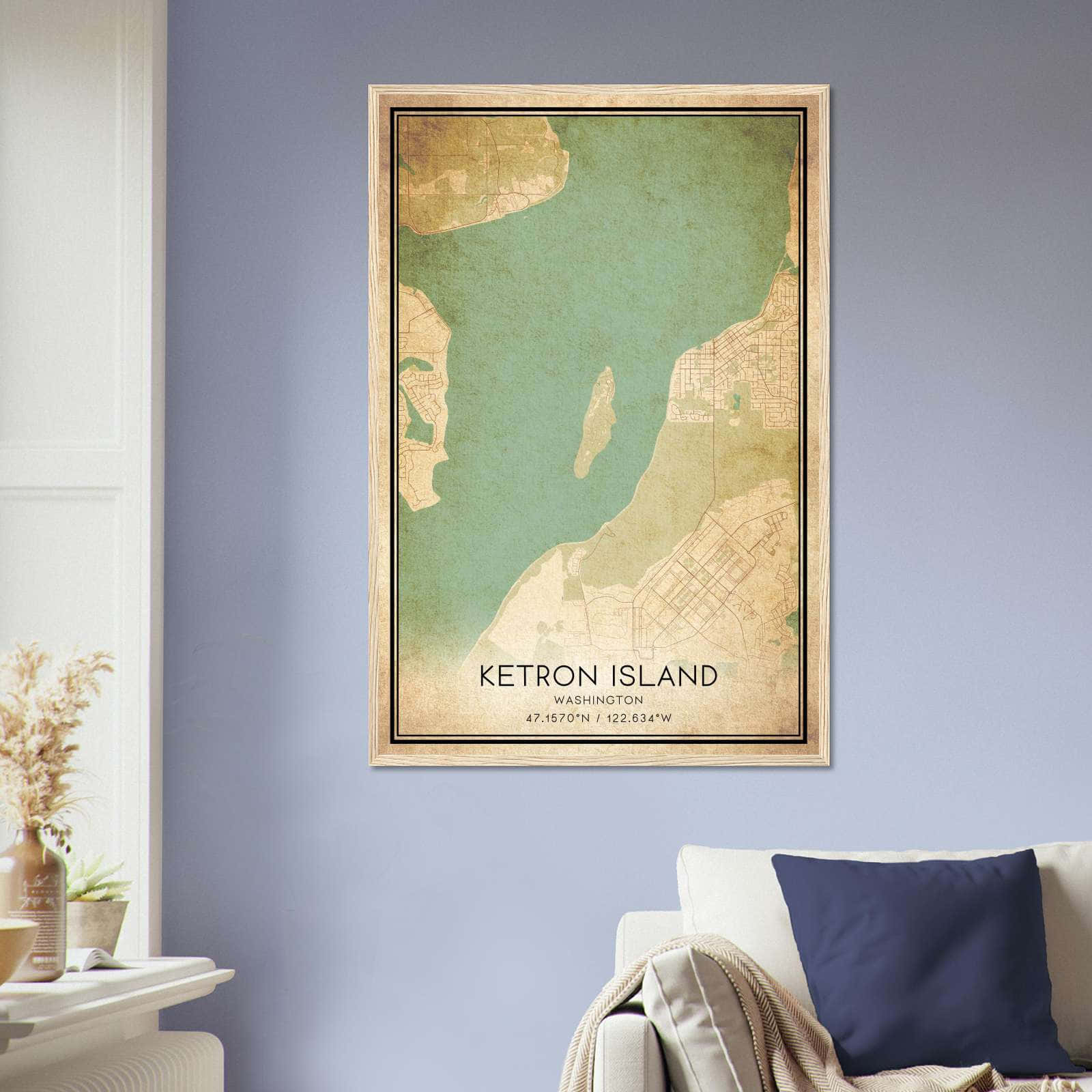 Vintage Ketron Island Washington Map Poster, Ketron Island WA City Road Wall Art Print
