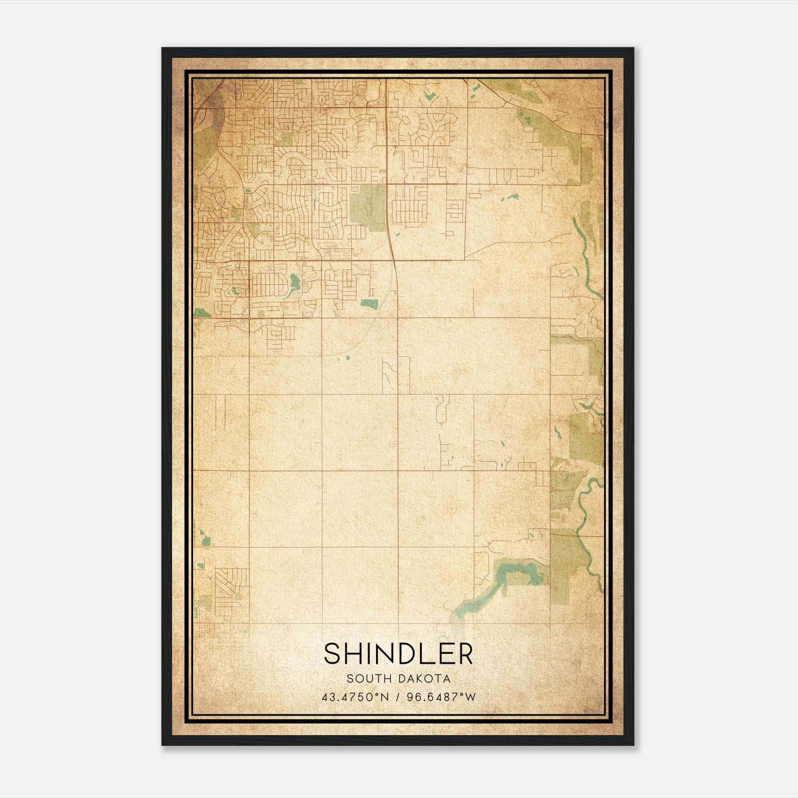 Vintage Shindler South Dakota Map Poster, Shindler SD City Road Wall ...