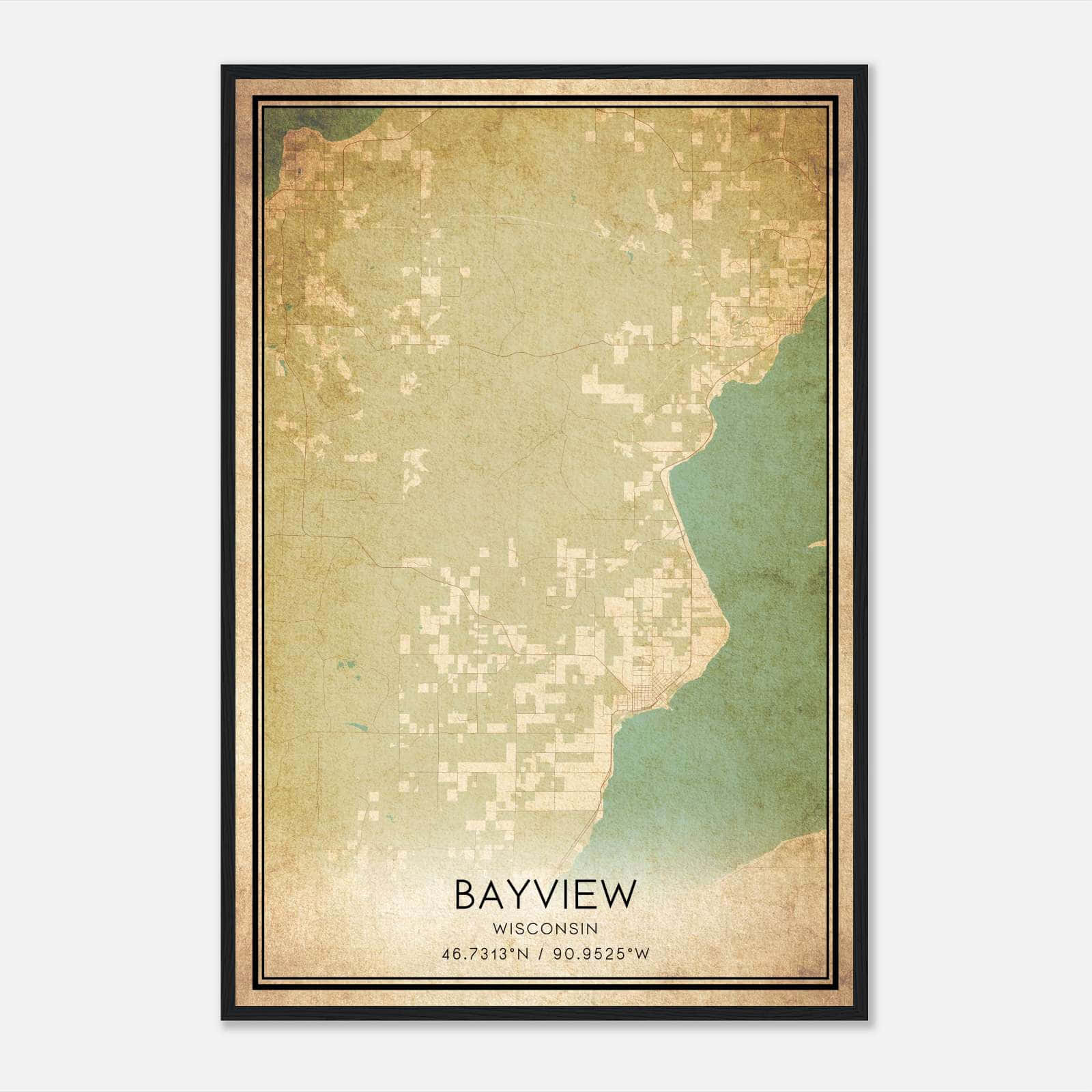 Vintage Bayview Wisconsin Map Poster, Bayview WI City Road Wall Art Print Vintage Bayview Wisconsin Map Poster, Bayview WI City Road Wall Art Print