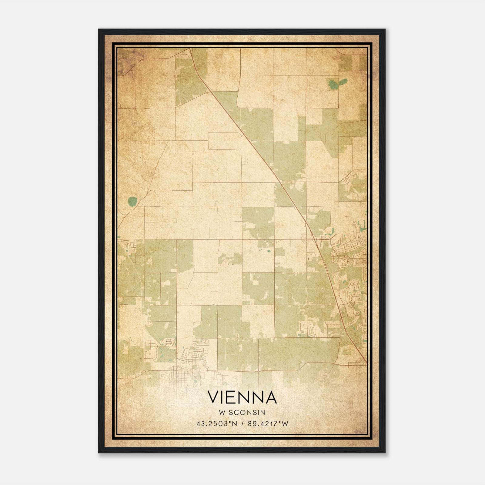 Vintage Vienna Wisconsin Map Poster, Vienna WI City Road Wall Art Print Vintage Vienna Wisconsin Map Poster, Vienna WI City Road Wall Art Print