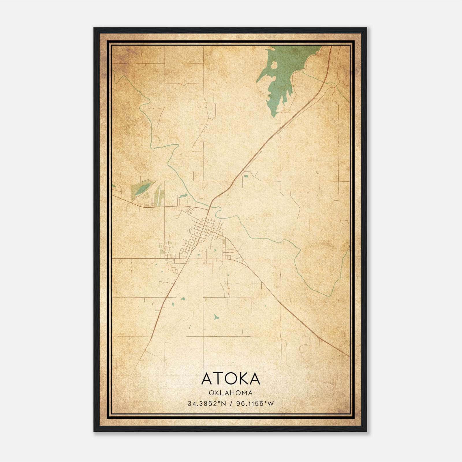 Vintage Atoka Oklahoma Map Poster, Atoka OK City Road Wall Art Print Vintage Atoka Oklahoma Map Poster, Atoka OK City Road Wall Art Print