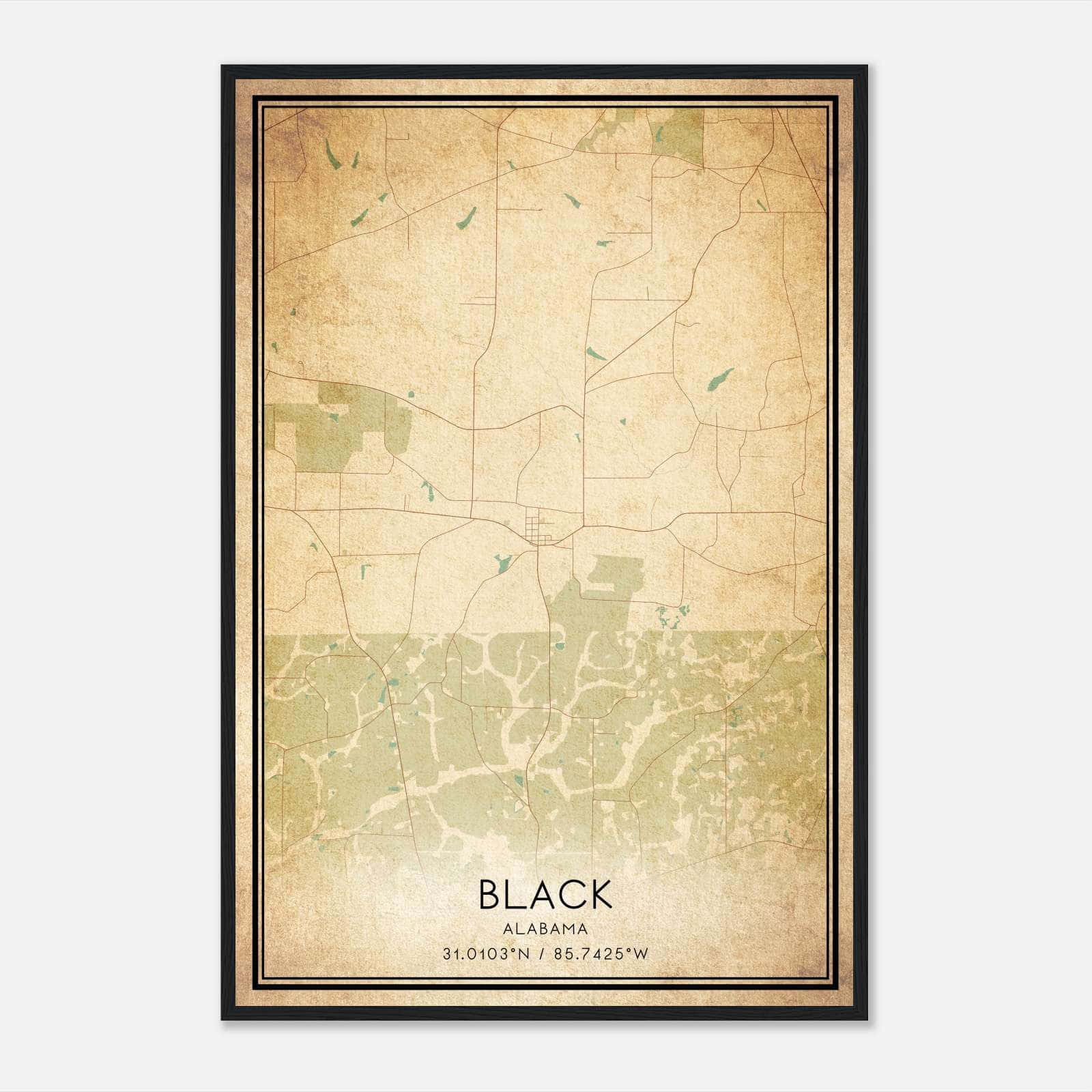 Vintage Black Alabama Map Poster, Black AL City Road Wall Art Print Vintage Black Alabama Map Poster, Black AL City Road Wall Art Print