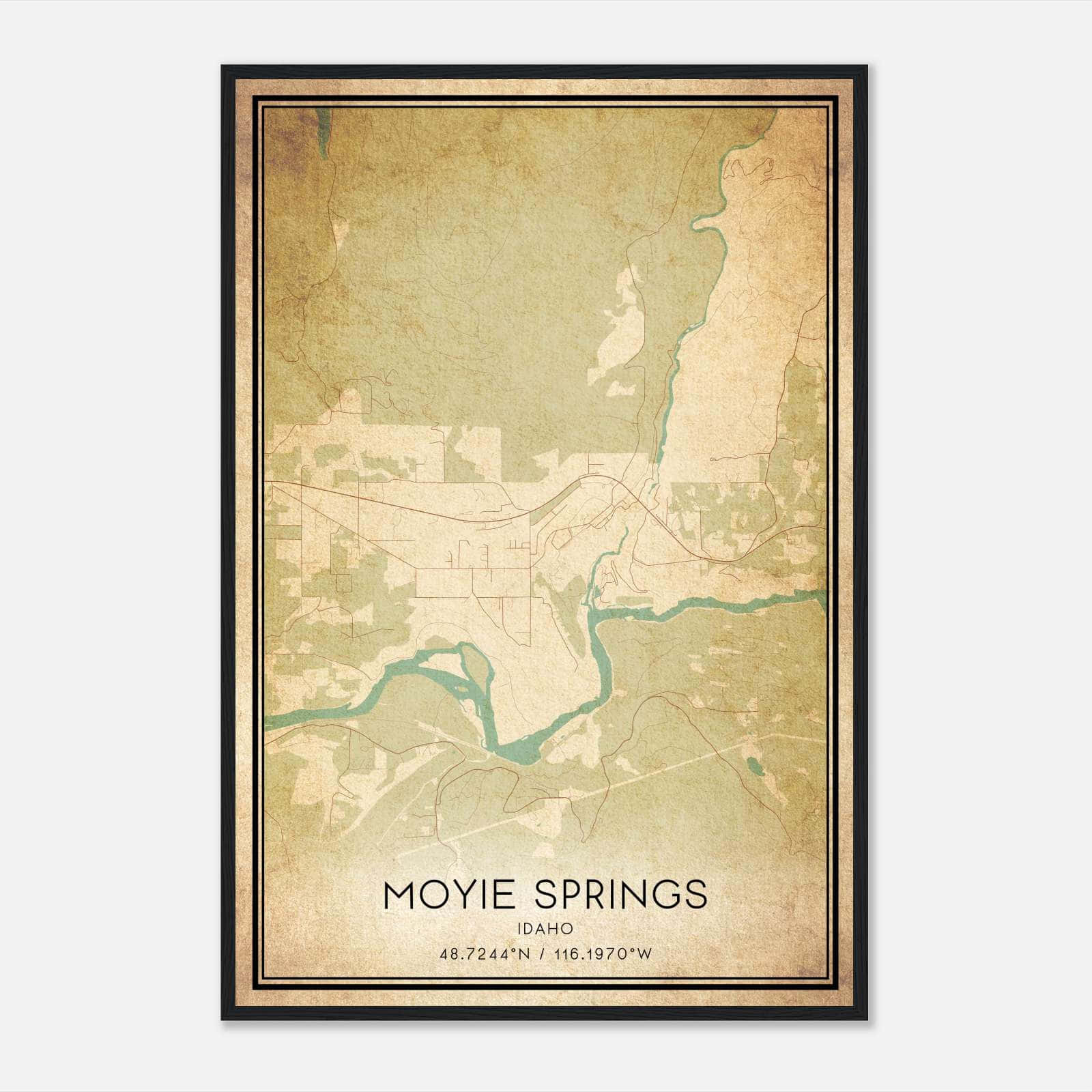 Vintage Moyie Springs Idaho Map Poster, Moyie Springs ID City Road Wall Art Print Vintage Moyie Springs Idaho Map Poster, Moyie Springs ID City Road Wall Art Print
