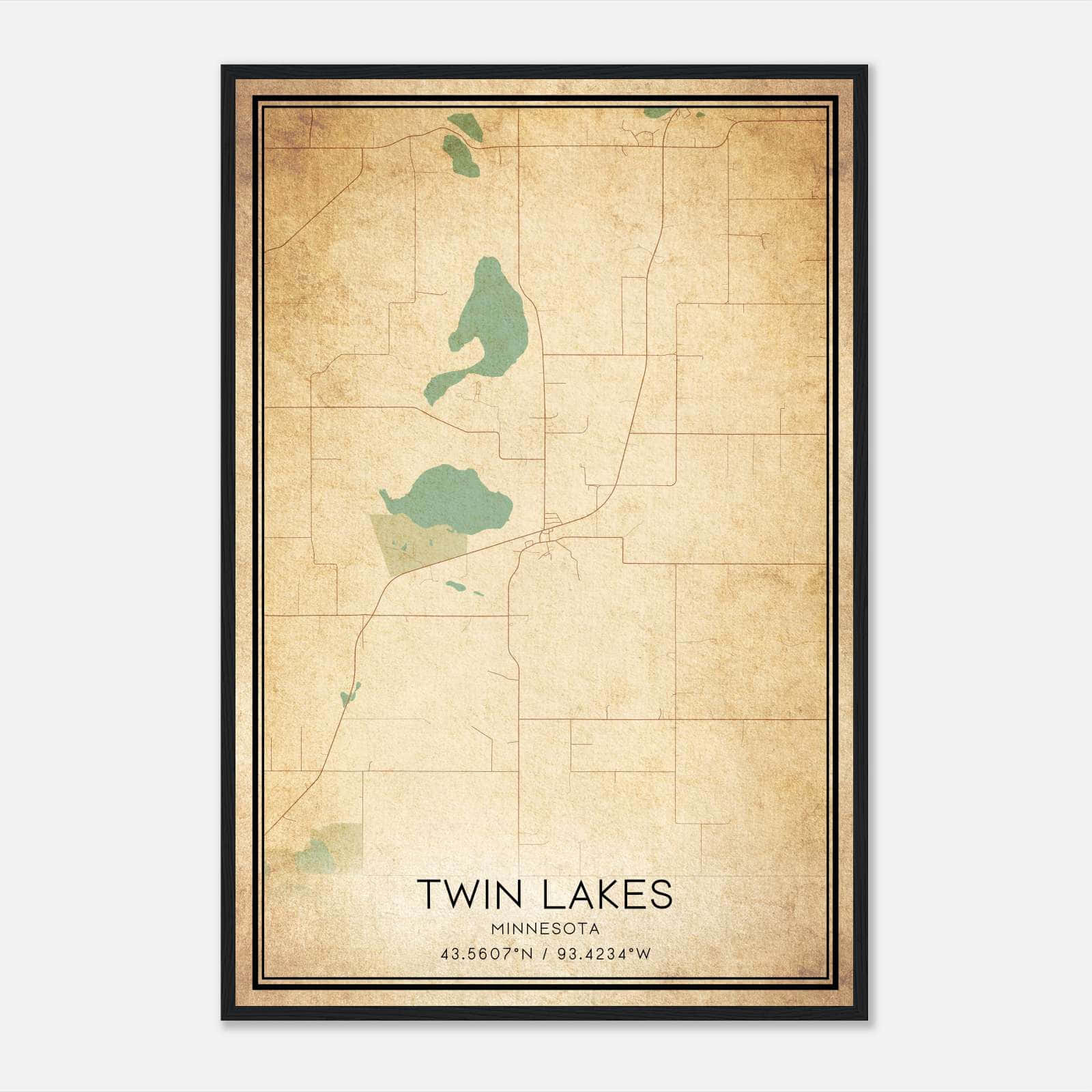 Vintage Twin Lakes Minnesota Map Poster, Twin Lakes MN City Road Wall Art Print Vintage Twin Lakes Minnesota Map Poster, Twin Lakes MN City Road Wall Art Print