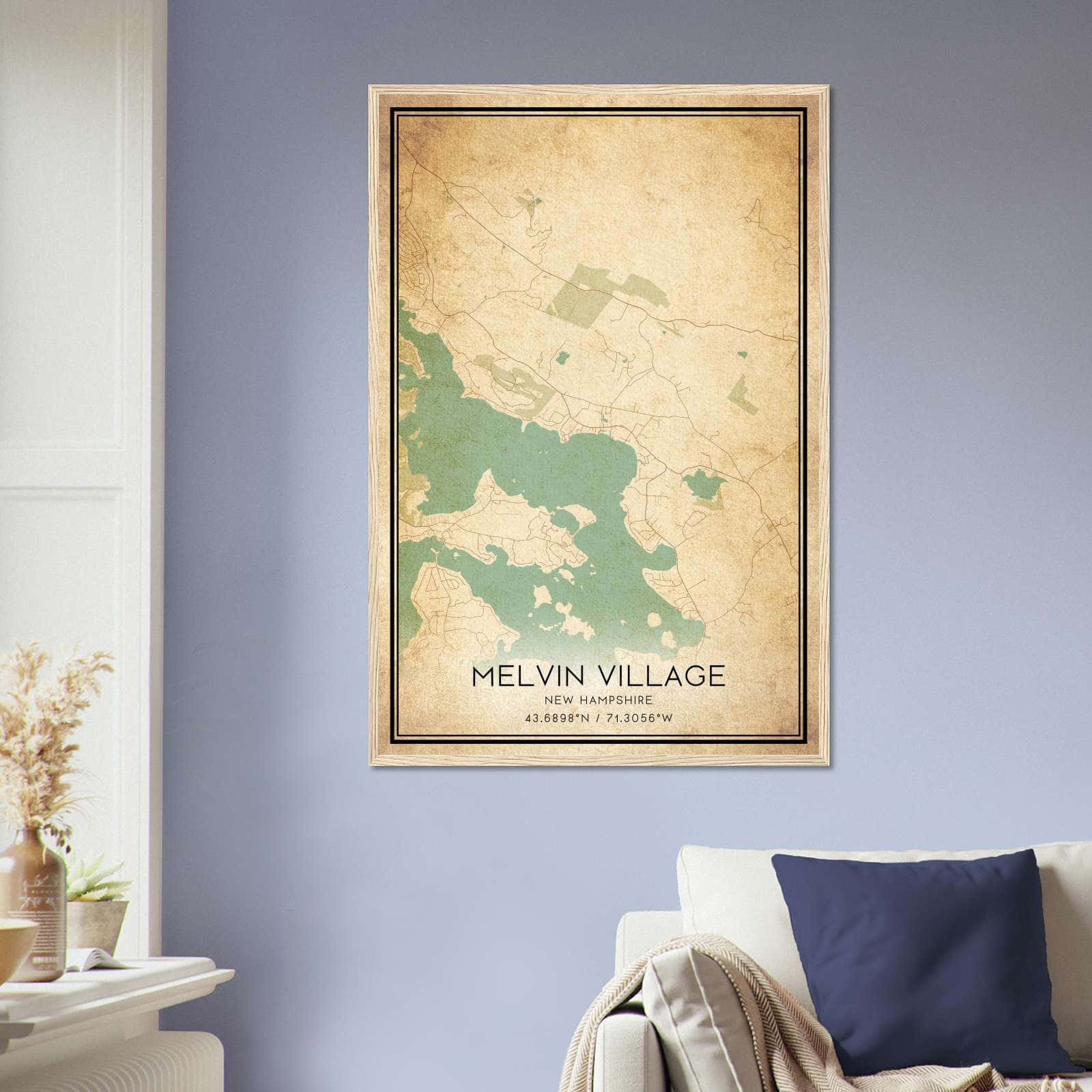 Vintage Melvin Village New Hampshire Map Poster, Melvin Village NH City Road Wall Art Print
