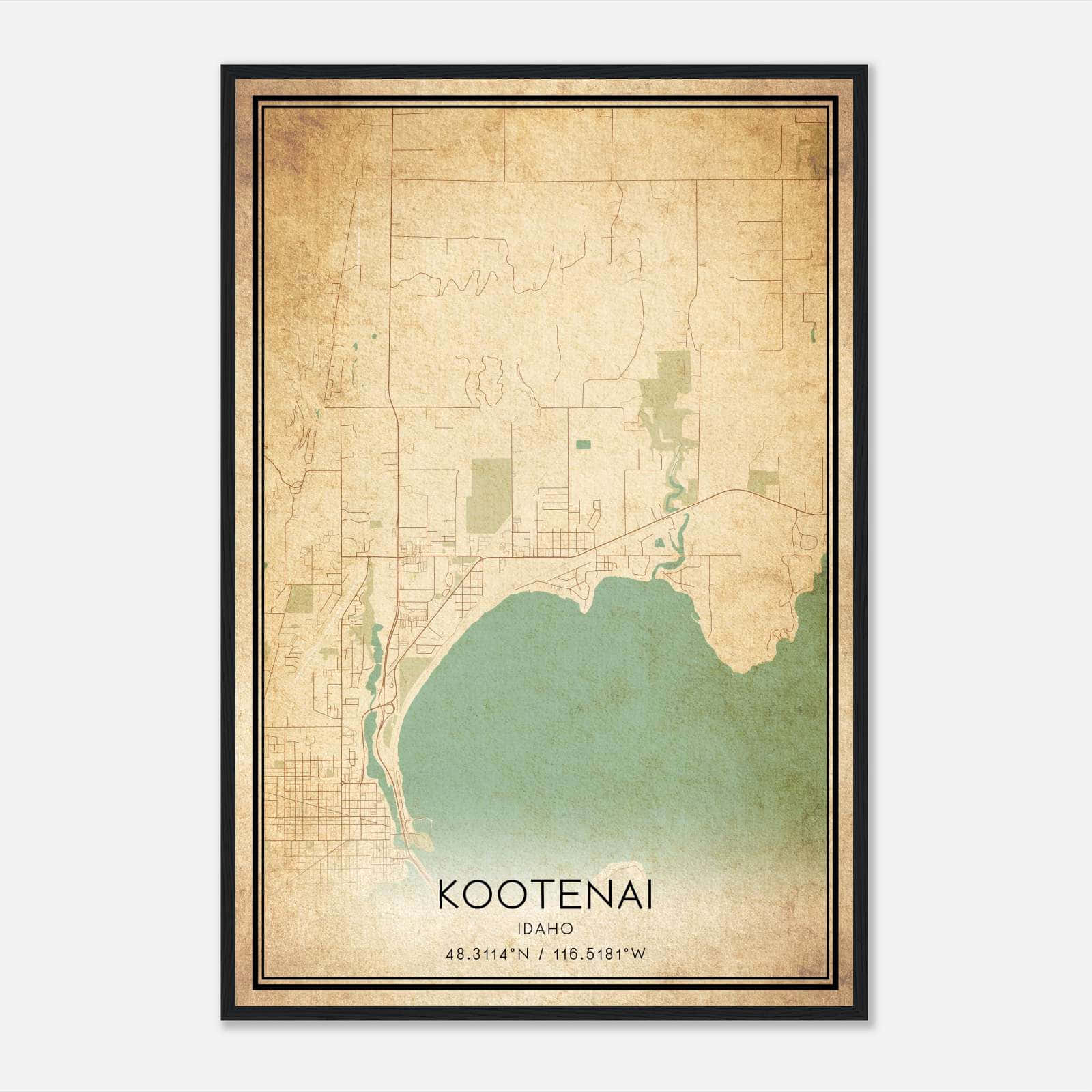 Vintage Kootenai Idaho Map Poster, Kootenai ID City Road Wall Art Print Vintage Kootenai Idaho Map Poster, Kootenai ID City Road Wall Art Print