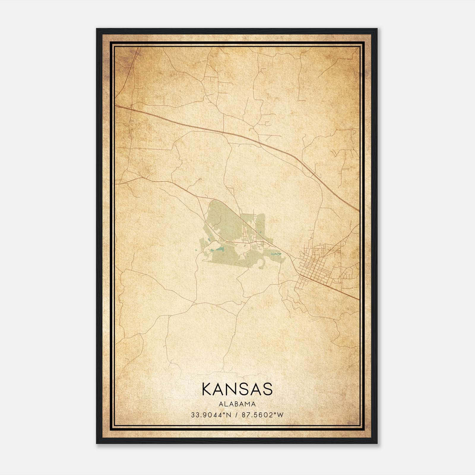 Vintage Kansas Alabama Map Poster, Kansas AL City Road Wall Art Print Vintage Kansas Alabama Map Poster, Kansas AL City Road Wall Art Print