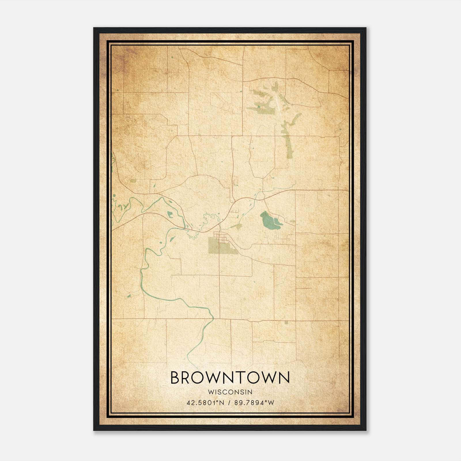 Vintage Browntown Wisconsin Map Poster, Browntown WI City Road Wall Art Print Vintage Browntown Wisconsin Map Poster, Browntown WI City Road Wall Art Print