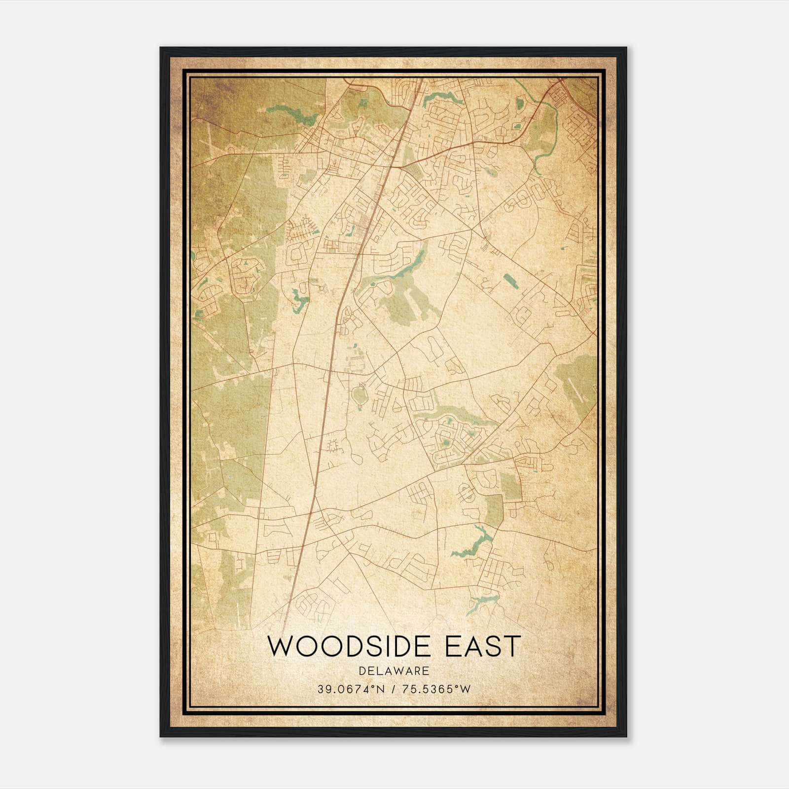 Vintage Woodside East Delaware Map Poster, Woodside East DE City Road Wall Art Print Vintage Woodside East Delaware Map Poster, Woodside East DE City Road Wall Art Print